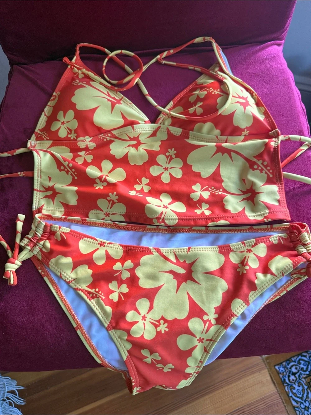 Girls' Red & Yellow Floral Tankini Swim Set